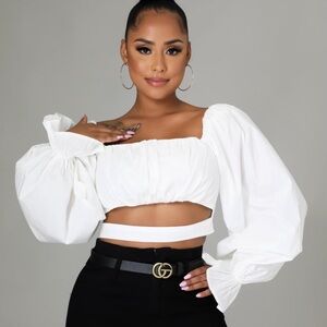 Elegant White Puff Sleeve Crop Top